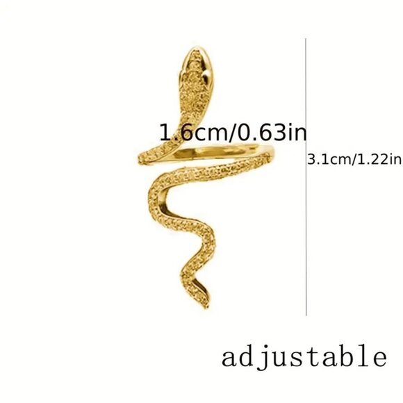 Snake Wrap Ring Sparkle Zircon Rhinestones Gold Tone Goth Punk Pop Spiral - Picture 3 of 3